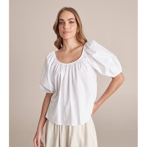 a new day Tops - A New Day Women's XL White Puff Sleeve Cotton Scoop Neck Top